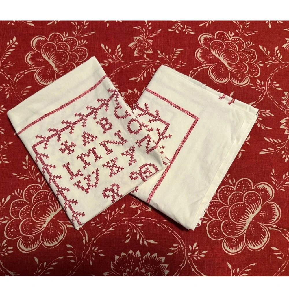 Vintage Ralph Lauren Sampler Standard Pillowcases 100% Cotton‎ Set of 2 USA RARE
